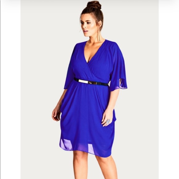 City Chic Dresses & Skirts - City chic cobalt draped faux wrap dress